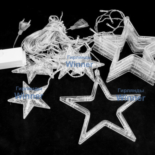 Светодиодная гирлянда бахрома Звезды 2.5*0.95 м., 220V, 138 разноцветных LED ламп, прозрачный провод, контроллер, Winner (m.02.5T.138.S+)