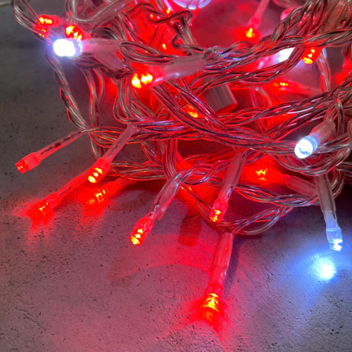 Светодиодная нить 100 красных LED ламп с мерцанием, 10 м., 24В, прозрачный провод ПВХ, LTC (PST100BLW-10-1R)