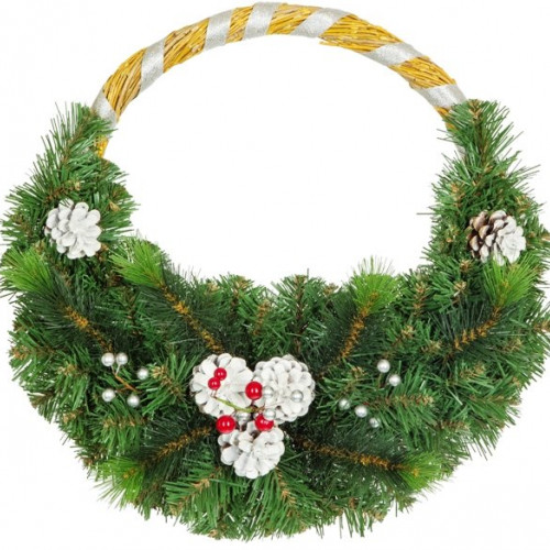 Венок Лоза с шишками и ягодами 40 см., серебро, ЕлкиТорг (52009)