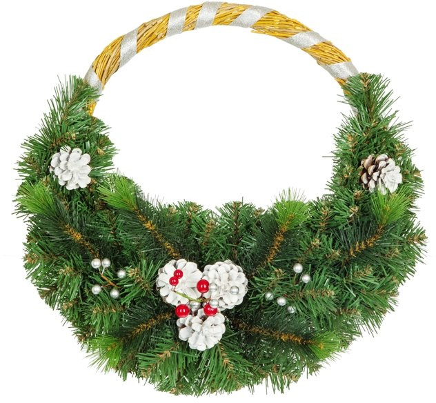 Венок Лоза с шишками и ягодами 40 см., серебро, ЕлкиТорг (52009)