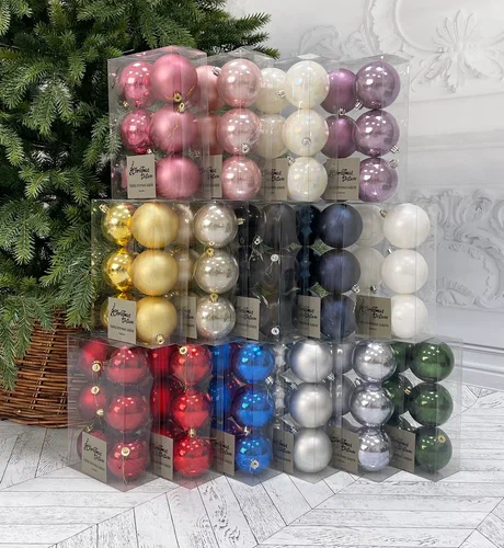 Набор пластиковых шаров Парис 80 мм., розовый перламутр, 6 шт., Christmas DeLuxe (87063)