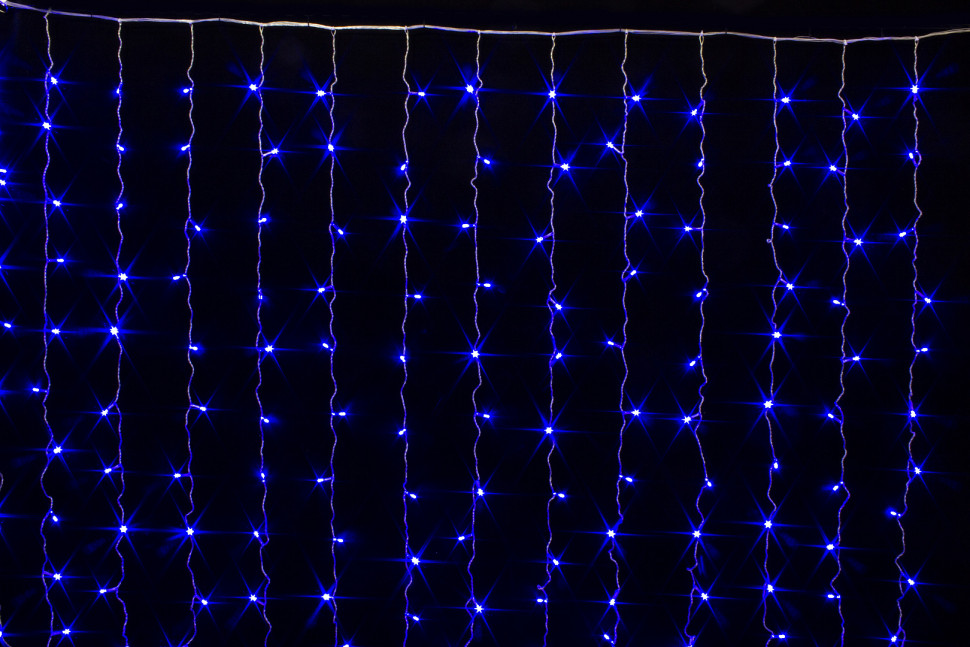 Занавес с контроллером 1.5*1 м., 220V, 100 синих LED ламп, соединяемый, прозрачный провод, Winner (B.03.5T.100+)