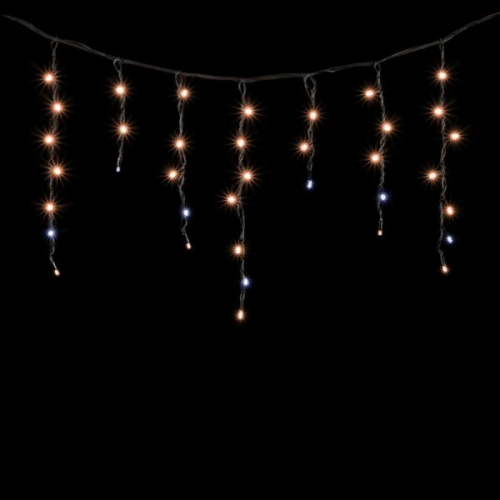 Светодиодная бахрома с колпачком 3,1*0,5 м., 120 экстра теплых белых LED ламп, мерцание, каучуковый черный провод, LTC (LL120BLW-1-2EWW)
