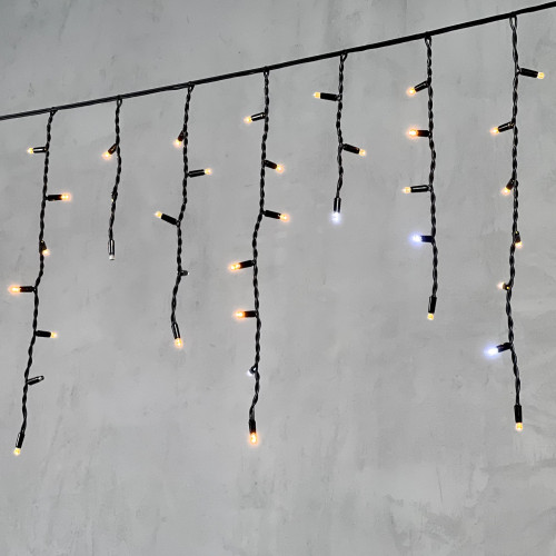 Светодиодная бахрома с колпачком 3,1*0,5 м., 120 экстра теплых белых LED ламп, мерцание, каучуковый черный провод, LTC (LL120BLW-1-2EWW)