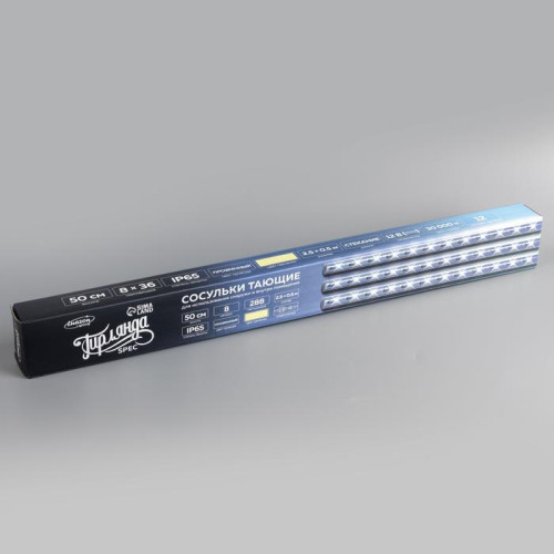 Гирлянда Сосульки 2.5×0.5 м., IP65, прозрачная нить, 288 теплых белых LED с эффектом стекания, 12 В., Luazon Lighting (5248338)