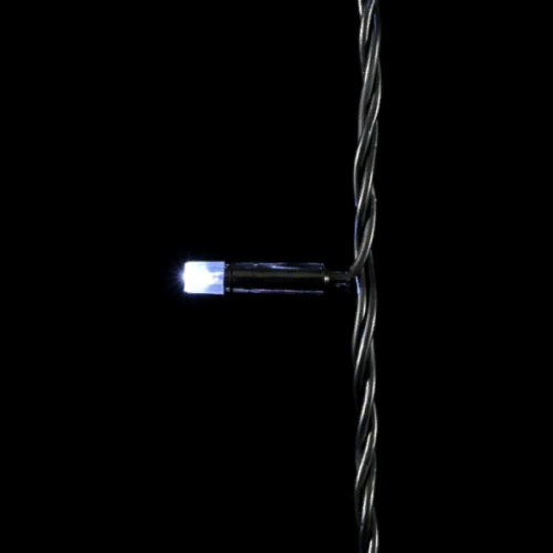 Светодиодная гирлянда с колпачком 100 холодных белых LED ламп 10 м., 24В., черный провод ПВХ, IP65, LTC (PST100CAP-11-1W)