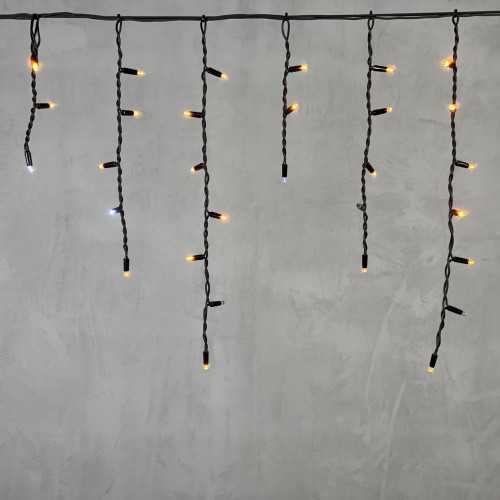 Светодиодная бахрома с колпачком 3,1*0,5 м., 120 желтых белых LED ламп, мерцание, каучуковый черный провод, LTC (LL120BLW-1-2Y)