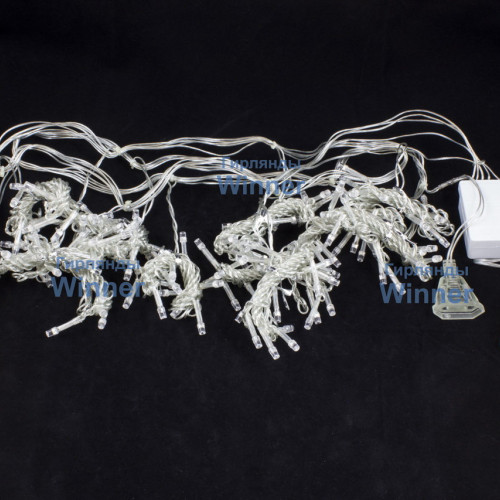 Занавес с мерцающим диодом 2*2 м., 220V, 240 холодных белых LED ламп, соединяемый, прозрачный провод, Winner (w.03.5T.240.F+)