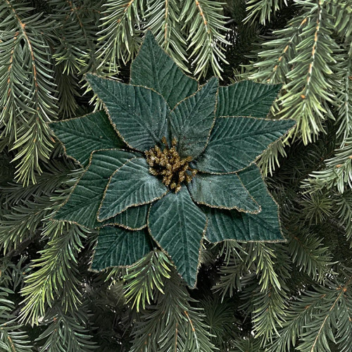 Декоративный цветок Пуансеттия 29 см., пыльно-зеленый, на клипсе, Christmas DeLuxe (89558)