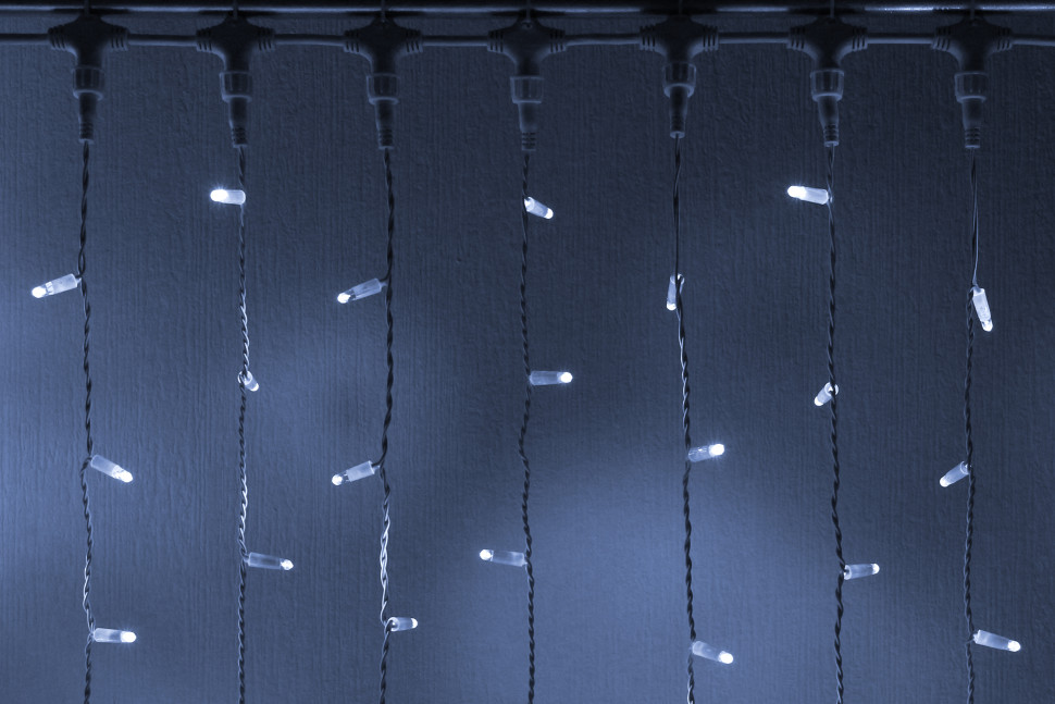 Светодиодный занавес 1000 холодных белых LED ламп, 2*6 м., статика, белый провод ПВХ, Teamprof (TPF-C2*6-CW/W)