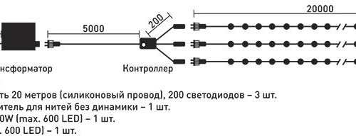 Комплект гирлянды на деревья с контроллером 60 м., 3 луча по 20 м, 600 LED ламп цвета шампань, Beauty Led (KDD600C-10-1CH)