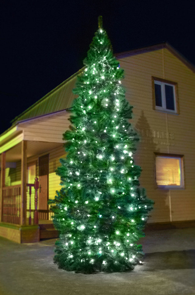 Комплект освещения Цветной каскад для елей высотой 6 м., 720 холодных белых LED, 72 м., шаг 35 см., Green Trees (KaskadW6)