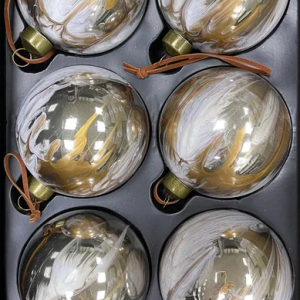 Набор стеклянных шаров Акварель золотая 80 мм., 6 шт., Christmas DeLuxe (87205)