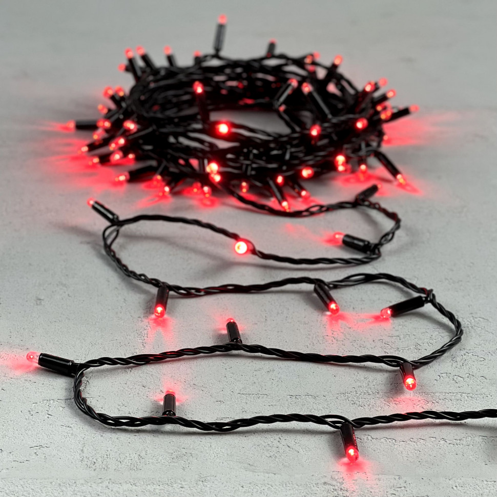 Светодиодная гирлянда с колпачком 100 красных LED ламп 10 м., 24В., черный провод ПВХ, IP65, LTC (PST100CAP-11-1R)
