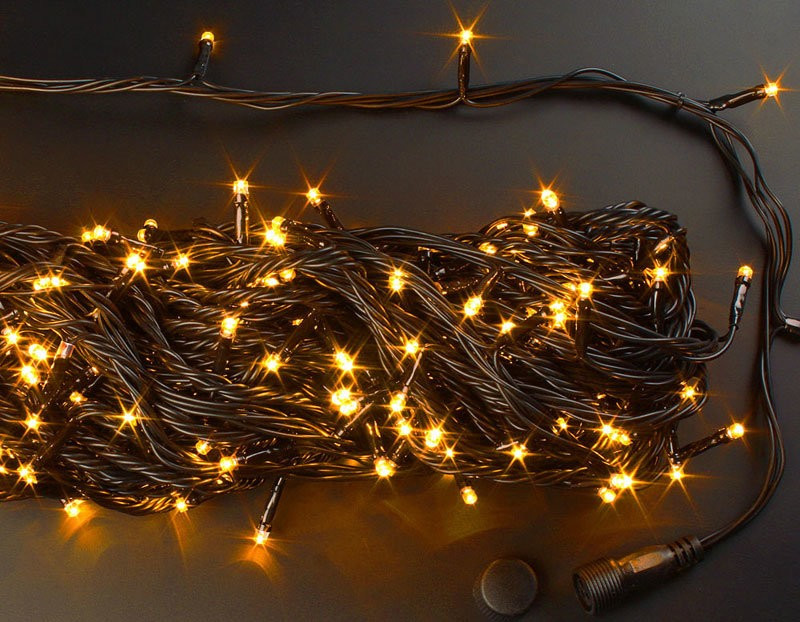 Светодиодная нить с контроллером 20 м., 220V, 200 желтых LED ламп, черный ПВХ провод, Rich LED (RL-T20C2-B/Y)