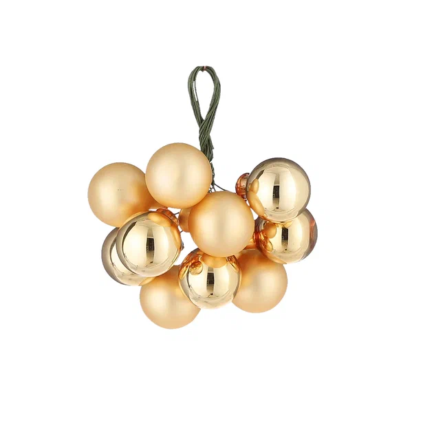 Гроздь стеклянных шаров Ягодный хоровод 2 см., 10 шт., золото, Christmas DeLuxe (89865-86376)