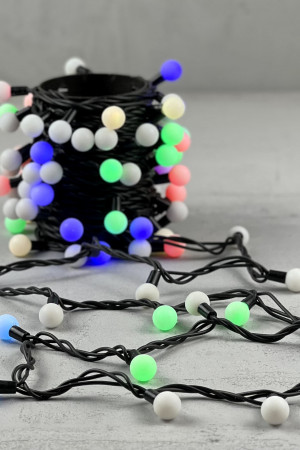 Светодиодная гирлянда шарики Fiesta, 10 м., 100 RGB LED ламп 23 мм, черный каучук, LTC (RGB BB100-2-2RGB)