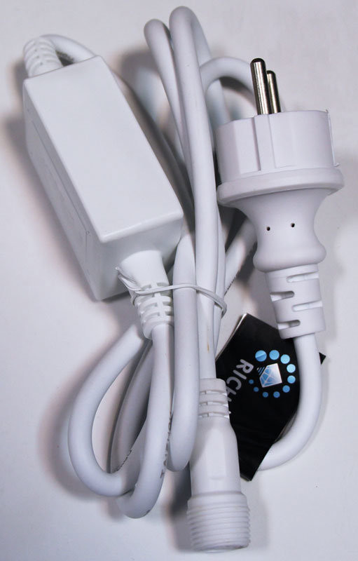 Блок питания для гирлянд с эффектом мерцания, 1.5 м., 220 V, 2А, белый провод, Rich LED (RL-220AC/DC-2AF-W)