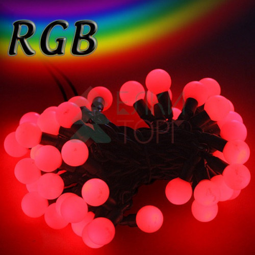 Светодиодная гирлянда шарики Fiesta с контроллером, 10 м., 75 RGB LED ламп 23 мм , черный ПВХ, Beauty Led (RGB BB75C-1-1RGB)