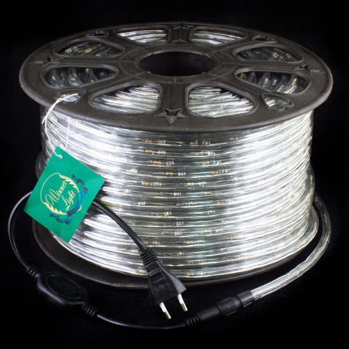 Дюралайт круглый Ø 10.5 мм., 220V, 3-жилы, теплые белые LED лампы 24 шт на 1 м., бухта 100 м, силикон, Winner (05.100.10,5.24WW)