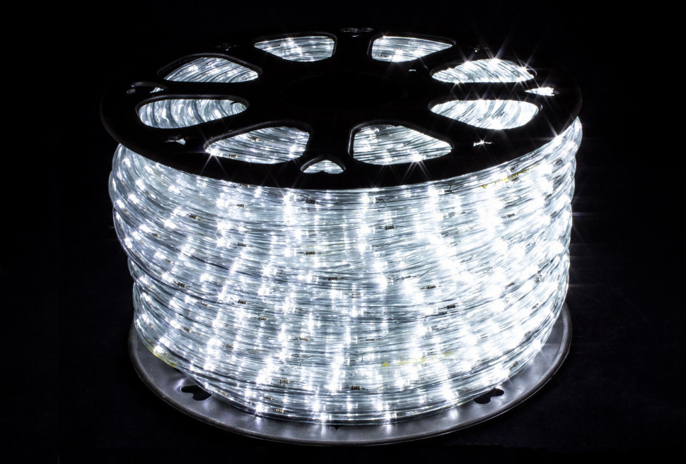 Дюралайт круглый Ø 10.5 мм., 220V, 3-жилы, холодные белые LED лампы 24 шт на 1 м., бухта 100 м, силикон, Winner (05.100.10,5.24W)