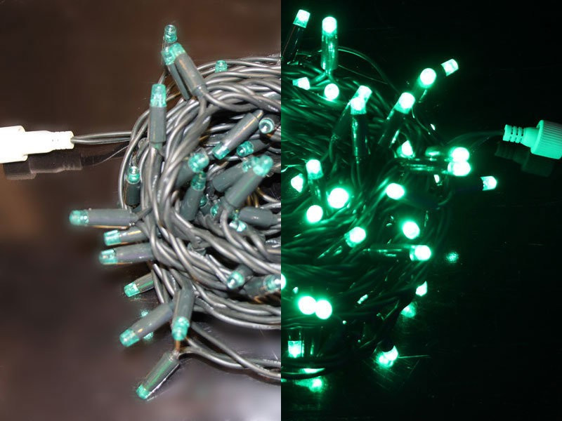 Светодиодная нить на цветном проводе 10 м., 24V, 100 зеленых LED ламп, зеленый провод, Rich LED (RL-S10C-24V-RG/G) 