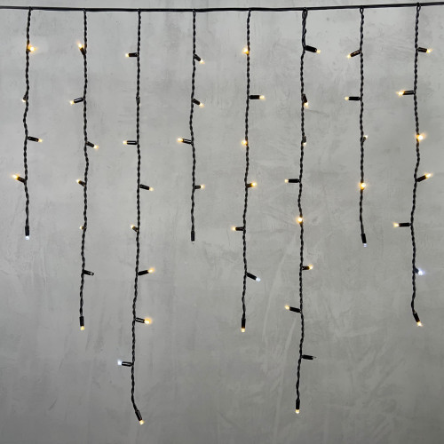 Светодиодная бахрома с колпачком 3,2*0,9 м., 168 теплых белых LED ламп, мерцание, каучуковый черный провод, LTC (LL168BLW-1-2WW)