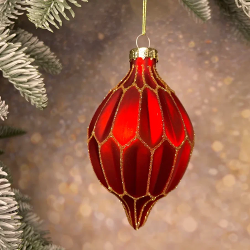 Набор стеклянных украшений Золотой узор 80 мм., 12 шт., красный, Christmas DeLuxe (86800)