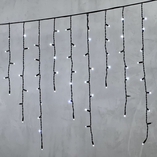 Светодиодная бахрома с колпачком 3,2*0,9 м., 168 белых LED ламп, мерцание, каучуковый черный провод, LTC (LL168BLW-1-2W)