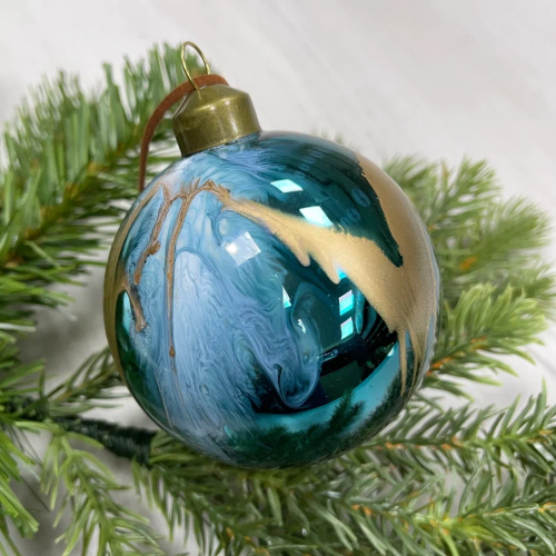 Набор стеклянных шаров Акварель синяя 100 мм., 4 шт., Christmas De Luxe (13017)