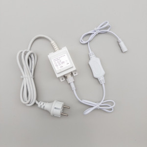 Трансформатор 30W с выпрямителем 24В., до 600 LED, провод белый Каучук, IP65, LTC (PTR30-3A-W)