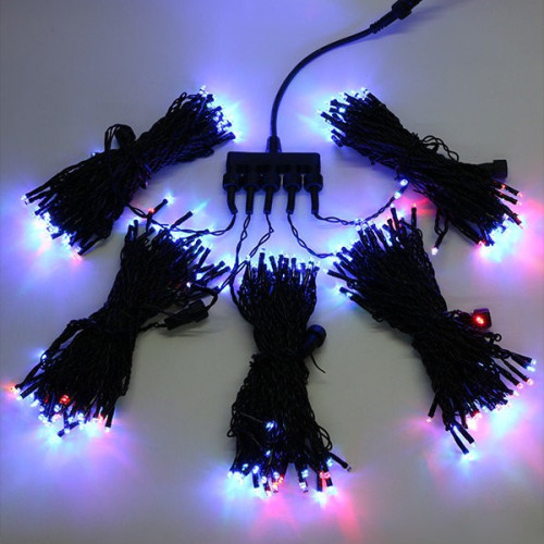 Комплект гирлянд для деревьев 5 лучей по 20 м., 900 разноцветных LED ламп, черный силикон, LTC (KFT900-2W11-1M)