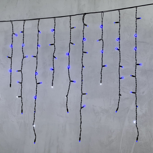 Светодиодная бахрома с колпачком 3,2*0,9 м., 168 синих LED ламп, мерцание, каучуковый черный провод, LTC (LL168BLW-1-2B)