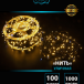 Светодиодная нить (гирлянда) с мерцающим диодом 100 м., 1000 теплых белых LED, черный ПВХ, IP 54, соединяемая, Winner (ww.01.6B.1000.F+)