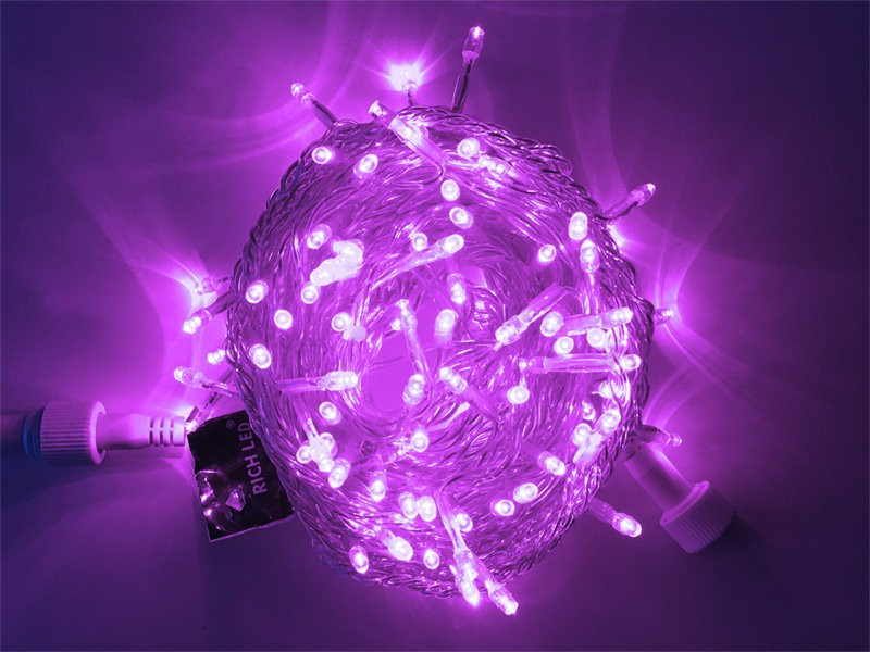 Светодиодная нить с мерцанием 10 м., 220V, 100 фиолетовых LED ламп, прозрачный ПВХ провод, Rich LED (RL-S10CF-220V-T/V)