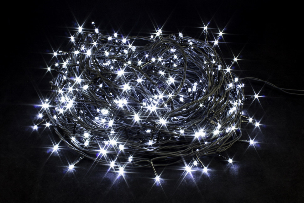 Светодиодная нить с мерцающим диодом 40 м., 24V, 400 холодных белых LED ламп, черный провод ПВХ, соединяемая, Winner Light (w.01.6B.400+24v)