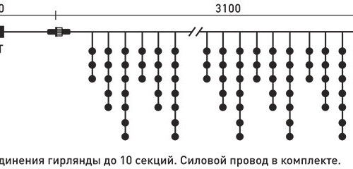 Светодиодная бахрома 3,1*0,5 м., 150 желтых LED ламп, прозрачный провод ПВХ, LTC (PIL150-10-2Y)