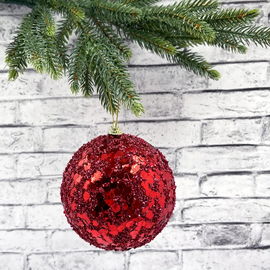 Шар новогодний Бисер 10 см., красный конфетти, пенопласт, Christmas DeLuxe (86856)