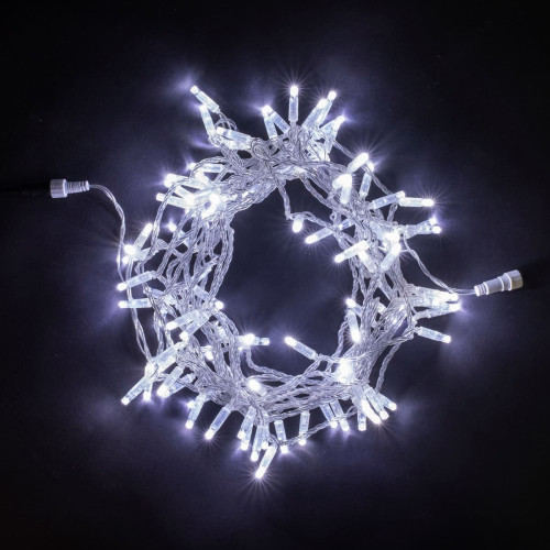 Светодиодная гирлянда с колпачком 100 холодных белых LED ламп 10 м., мерцание, 24В., прозрачный провод ПВХ, IP65, LTC (PST100BLWCAP-10-1W)