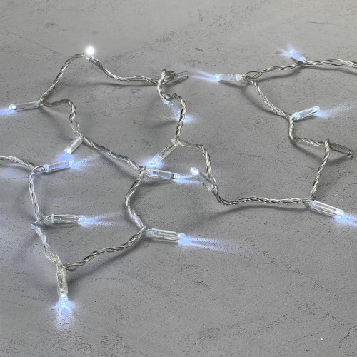 Светодиодная гирлянда с колпачком 100 холодных белых LED ламп 10 м., мерцание, 24В., прозрачный провод ПВХ, IP65, LTC (PST100BLWCAP-10-1W)