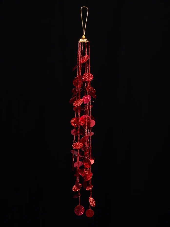 Подвеска из бисера с пайетками Алые паруса, красная с золотом 30 см., Christmas DeLuxe (88905)
