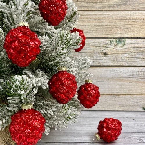 Набор стеклянных украшений Кедровая шишка 70 мм., 12 шт., красный, Christmas DeLuxe (14718)