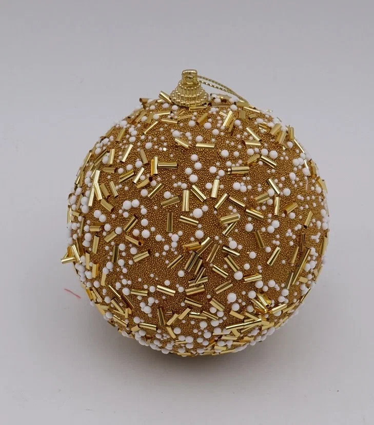 Шар новогодний Бисер 10 см., золото стеклярус, пенопласт, Christmas DeLuxe (14949)