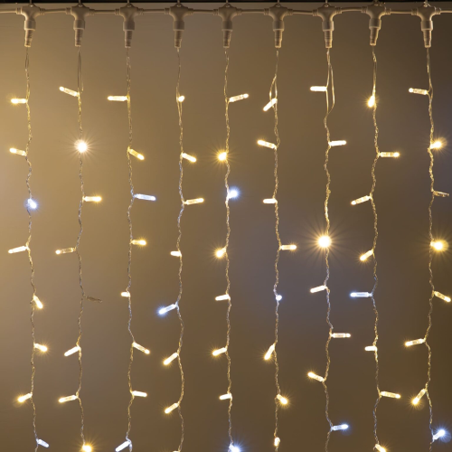 Светодиодный занавес с колпачком 2*3 м., 600 теплых белых LED ламп, с мерцанием белого диода, 220В., прозрачный провод ПВХ, IP65, LTC (PCL602BLWCAP-10-2WW)
