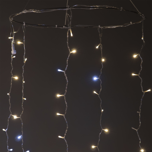 Светодиодный занавес 5.5*3 м., 360 теплых белых LED ламп, облегченный, с мерцанием белого диода, 220В., прозрачный провод ПВХ, IP54, LTC (PCL360NOTBLW-10-2WW)