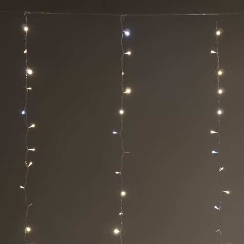 Светодиодный занавес 5.5*3 м., 360 теплых белых LED ламп, облегченный, с мерцанием белого диода, 220В., прозрачный провод ПВХ, IP54, LTC (PCL360NOTBLW-10-2WW)