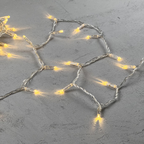 Светодиодная гирлянда с колпачком 100 теплых белых LED ламп 10 м., 24В., прозрачный провод ПВХ, IP65, LTC (PST100CAP-10-1WW)