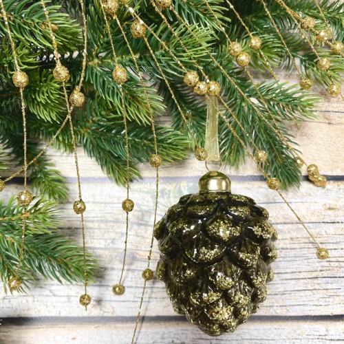 Елочное украшение Шишка от белки 10 см., бронза, стекло, 1 шт., Christmas DeLuxe (14027)