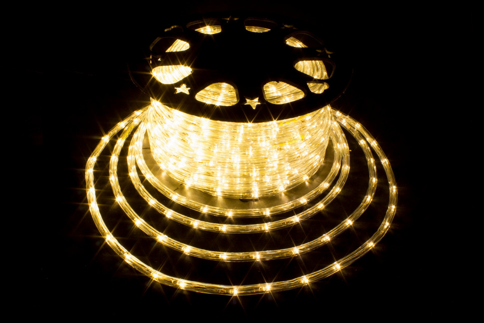 Дюралайт круглый Ø 10.5 мм., 220V, 3-жилы, теплые белые LED лампы 24 шт на 1 м., бухта 50 м, силикон, Winner (05.50.10,5.24WW)