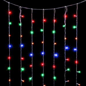  Светодиодный занавес 2*2 м., 400 разноцветных LED ламп, облегченный, прозрачный провод ПВХ, LTC (PPCL400NOT-10-2M)